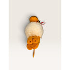 Lion Plush Ornament Yellow White Felt Wool Pom Pom Handmade Vintage 1980s