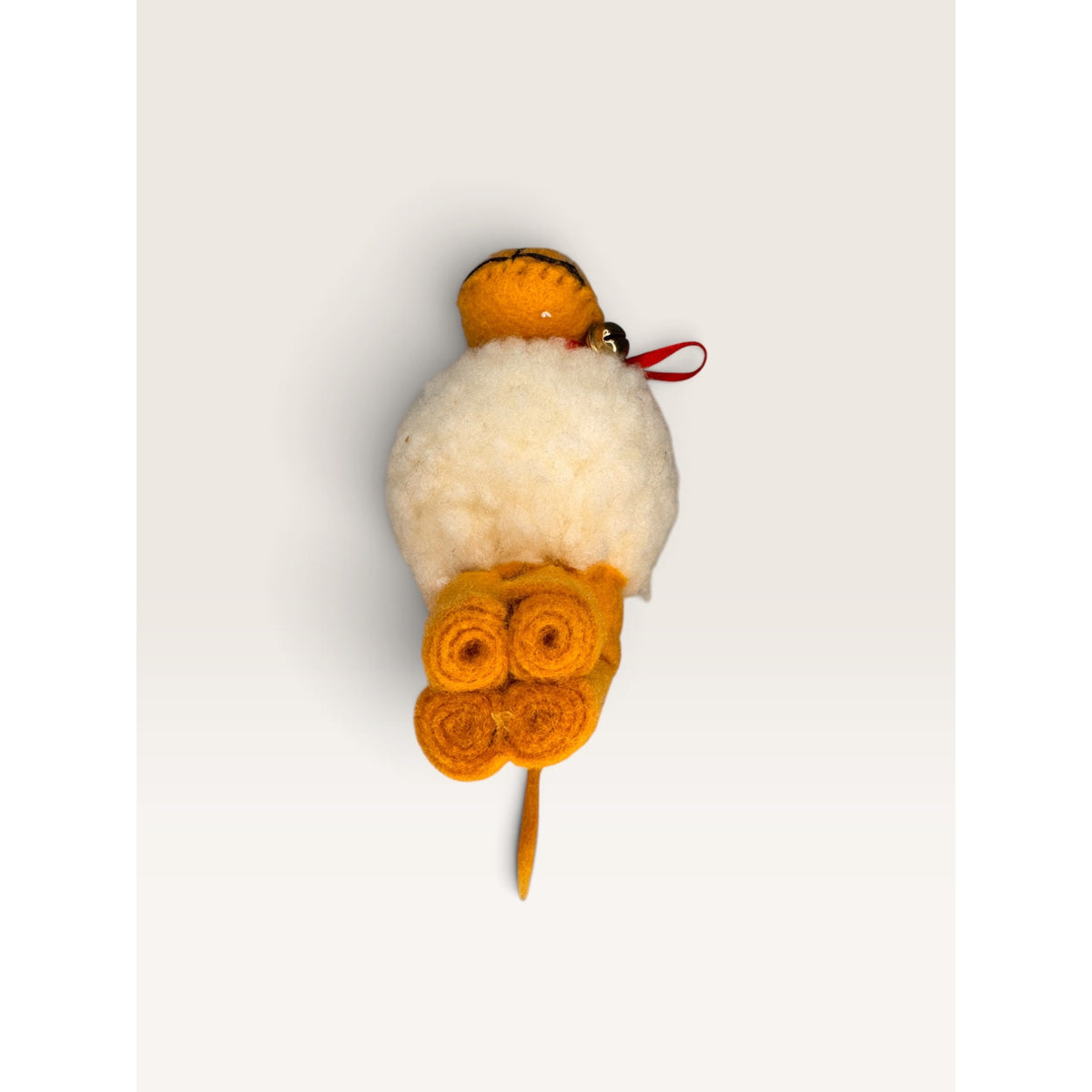 Lion Plush Ornament Yellow White Felt Wool Pom Pom Handmade Vintage 1980s