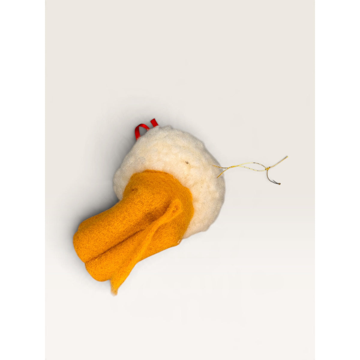 Lion Plush Ornament Yellow White Felt Wool Pom Pom Handmade Vintage 1980s