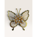 Monet Vintage 1970s Gold Tone Openwork Wire Butterfly Clear Rhinestone Brooch 1.68"