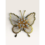Monet Vintage 1970s Gold Tone Openwork Wire Butterfly Clear Rhinestone Brooch 1.68"