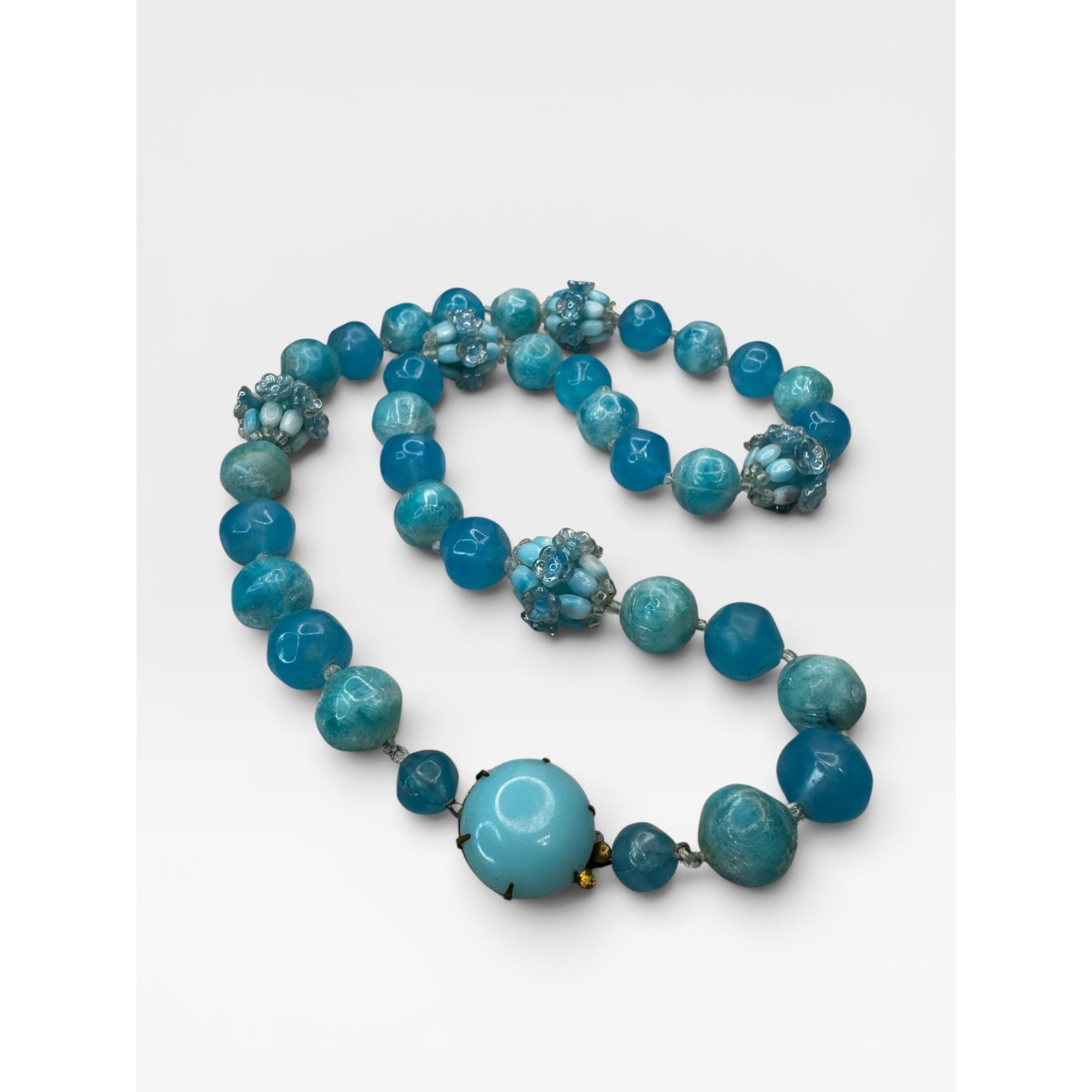 West Germany Blue Swirl Acrylic Cluster Beaded 1950s Statement Necklace Vintage