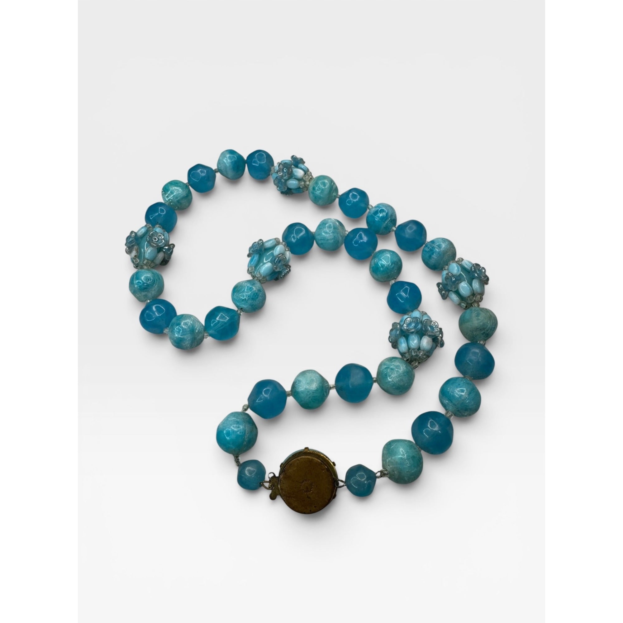 West Germany Blue Swirl Acrylic Cluster Beaded 1950s Statement Necklace Vintage