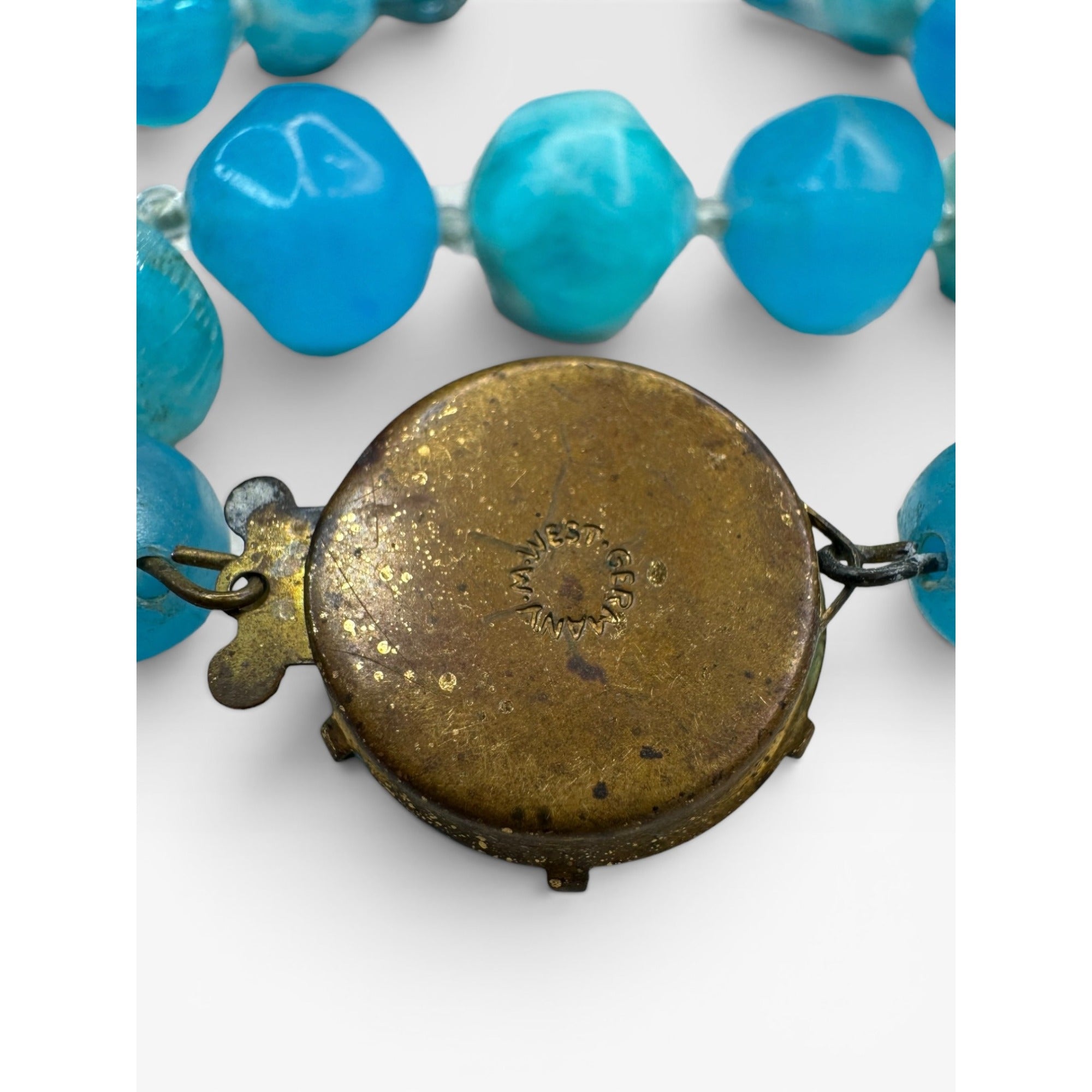 West Germany Blue Swirl Acrylic Cluster Beaded 1950s Statement Necklace Vintage