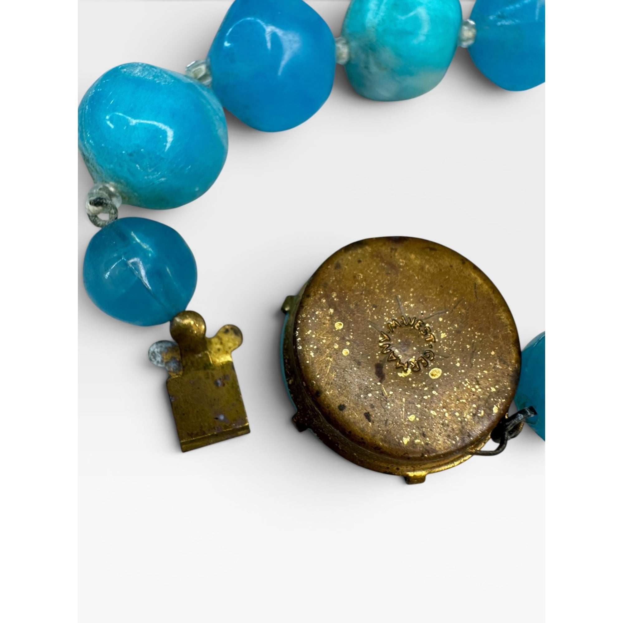 West Germany Blue Swirl Acrylic Cluster Beaded 1950s Statement Necklace Vintage