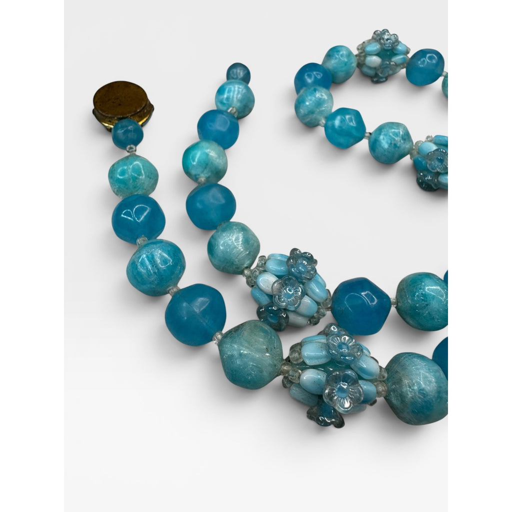 West Germany Blue Swirl Acrylic Cluster Beaded 1950s Statement Necklace Vintage