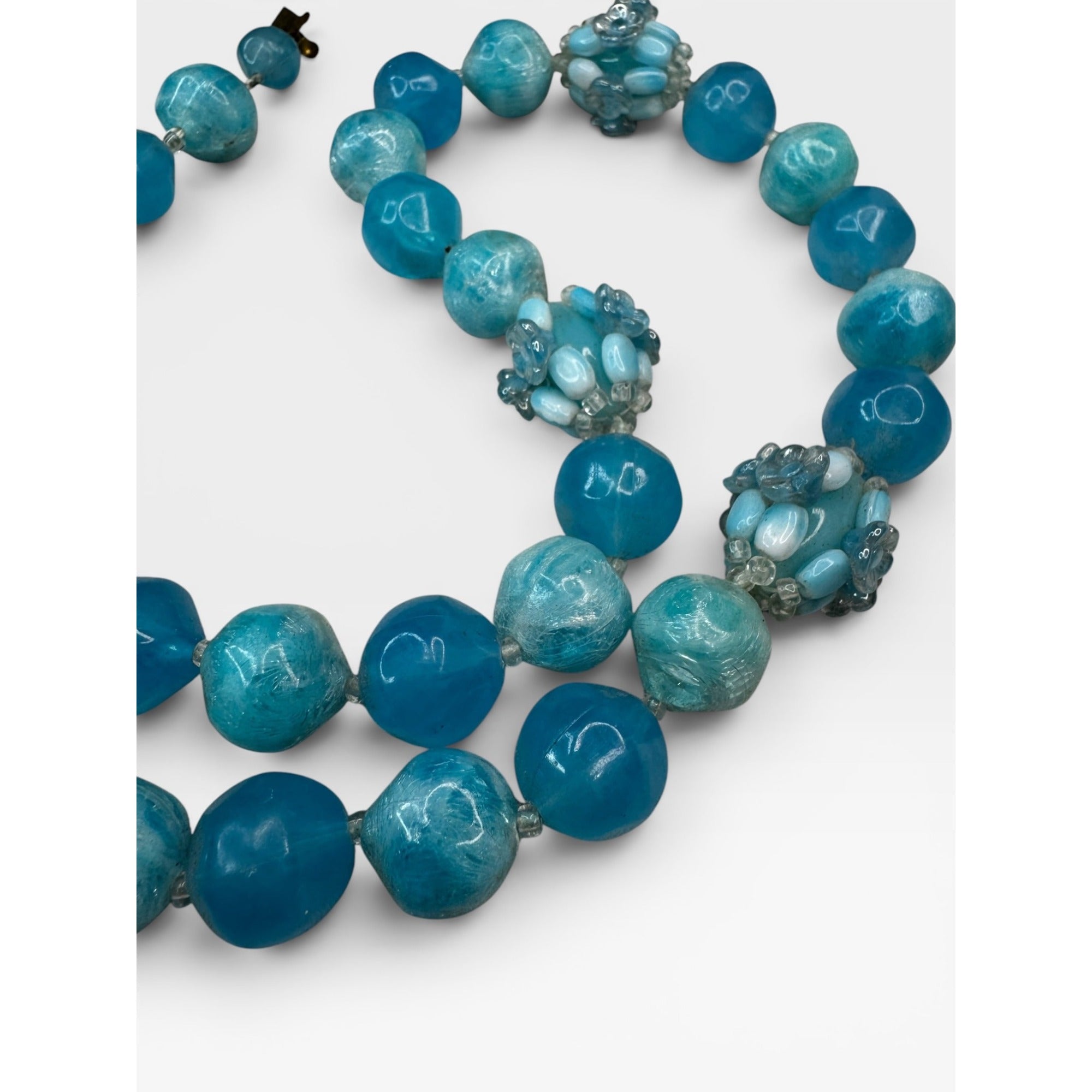 West Germany Blue Swirl Acrylic Cluster Beaded 1950s Statement Necklace Vintage