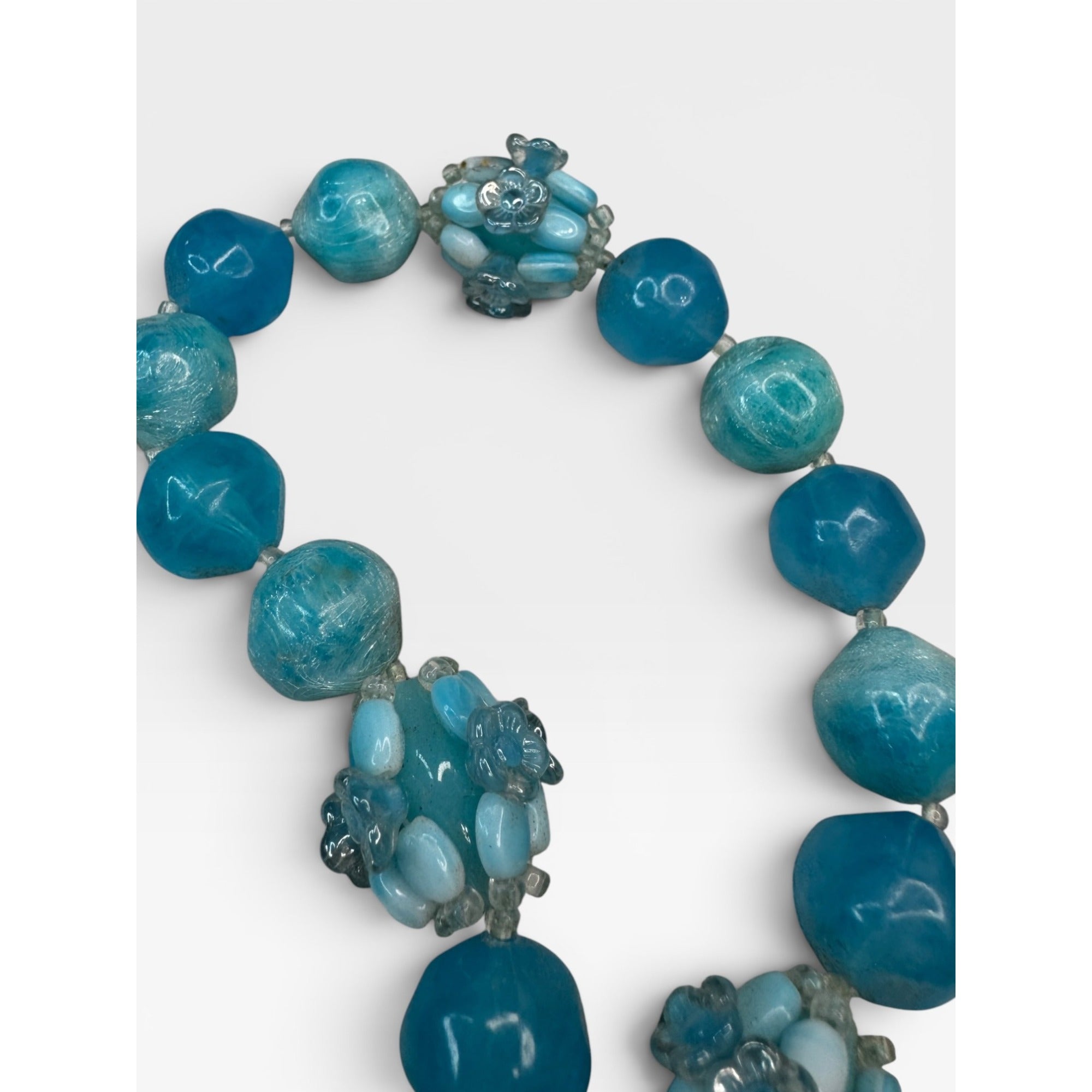 West Germany Blue Swirl Acrylic Cluster Beaded 1950s Statement Necklace Vintage