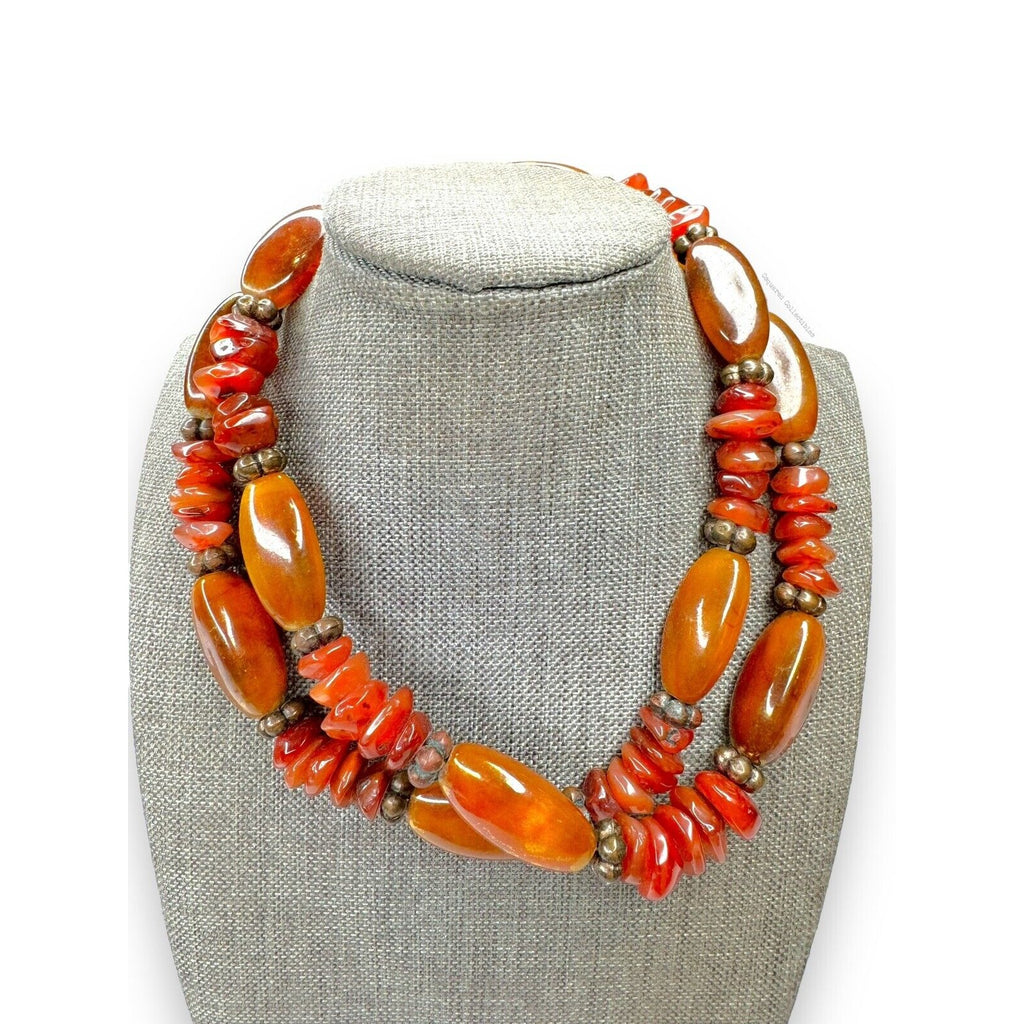 Pauline Rader Carnelian Amber-colored Lucite Beaded Necklace Spring Ring 29”