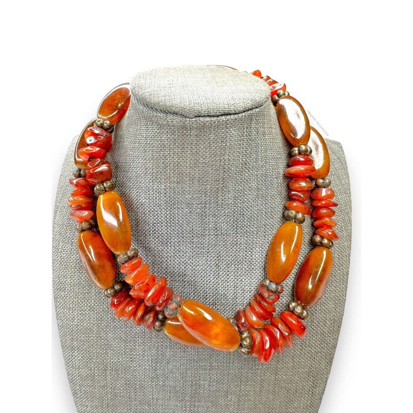 Pauline Rader Carnelian Amber-colored Lucite Beaded Necklace Spring Ring 29”