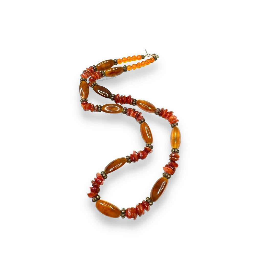 Pauline Rader Carnelian Amber-colored Lucite Beaded Necklace Spring Ring 29”