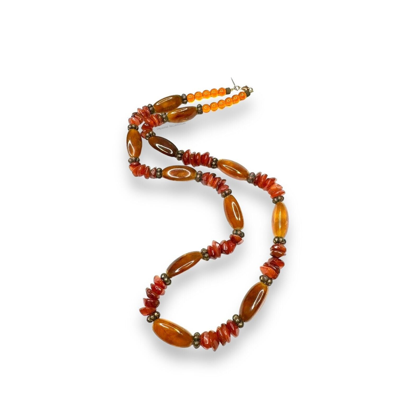 Pauline Rader Carnelian Amber-colored Lucite Beaded Necklace Spring Ring 29”