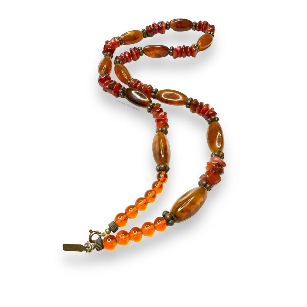 Pauline Rader Carnelian Amber-colored Lucite Beaded Necklace Spring Ring 29”