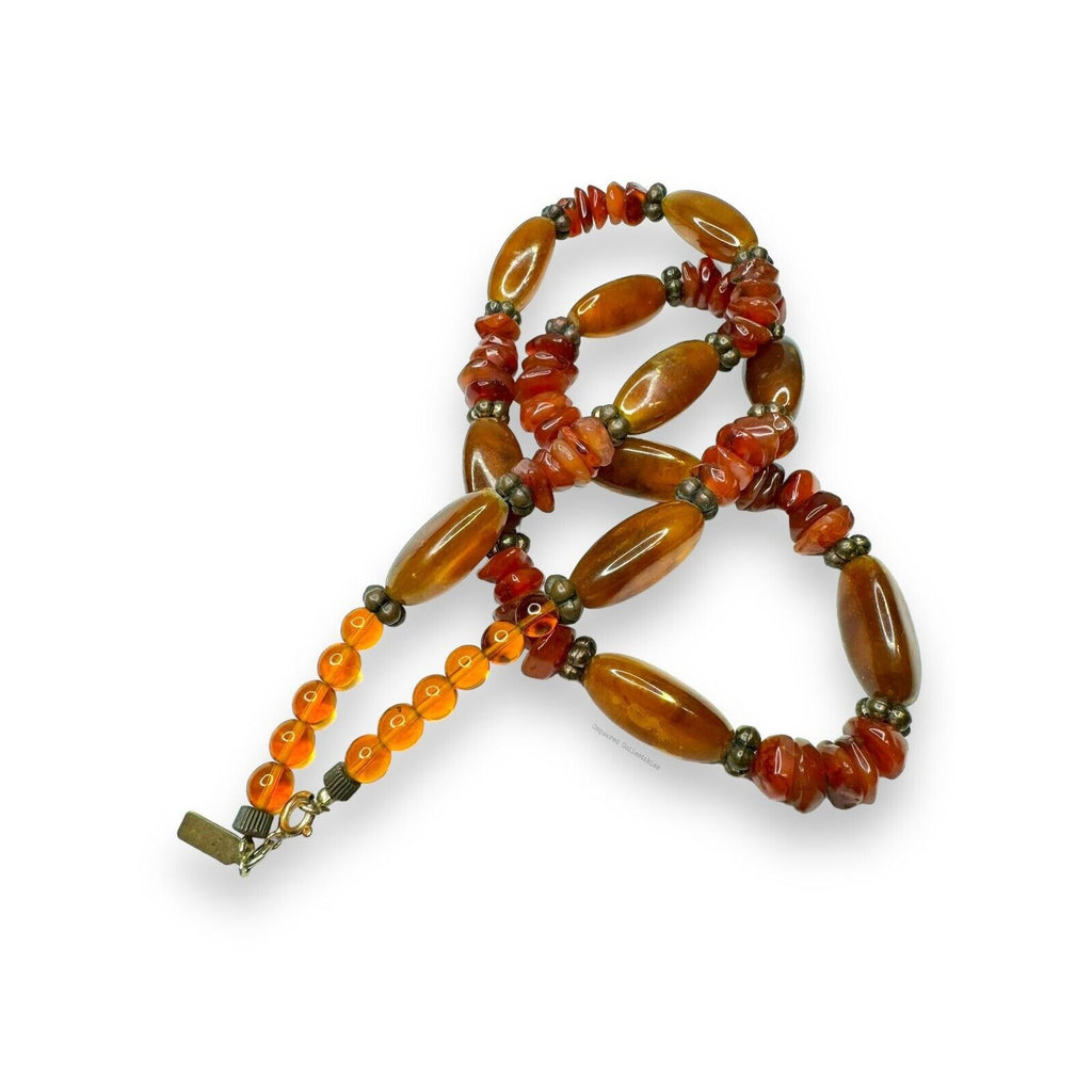 Pauline Rader Carnelian Amber-colored Lucite Beaded Necklace Spring Ring 29”