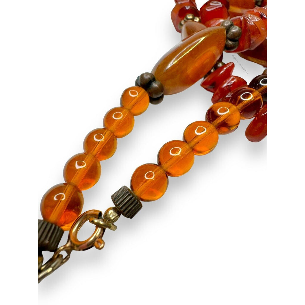 Pauline Rader Carnelian Amber-colored Lucite Beaded Necklace Spring Ring 29”