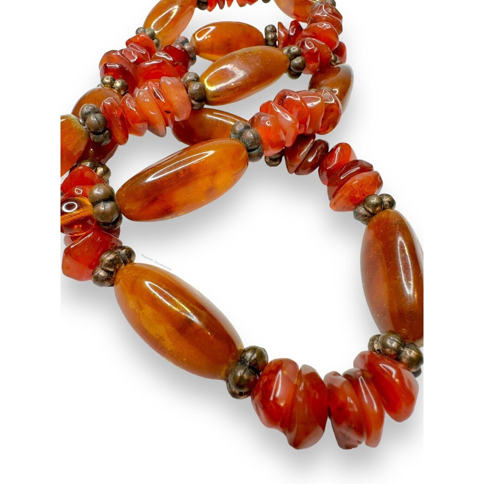 Pauline Rader Carnelian Amber-colored Lucite Beaded Necklace Spring Ring 29”