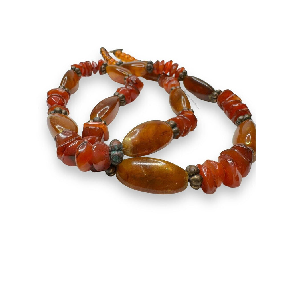 Pauline Rader Carnelian Amber-colored Lucite Beaded Necklace Spring Ring 29”