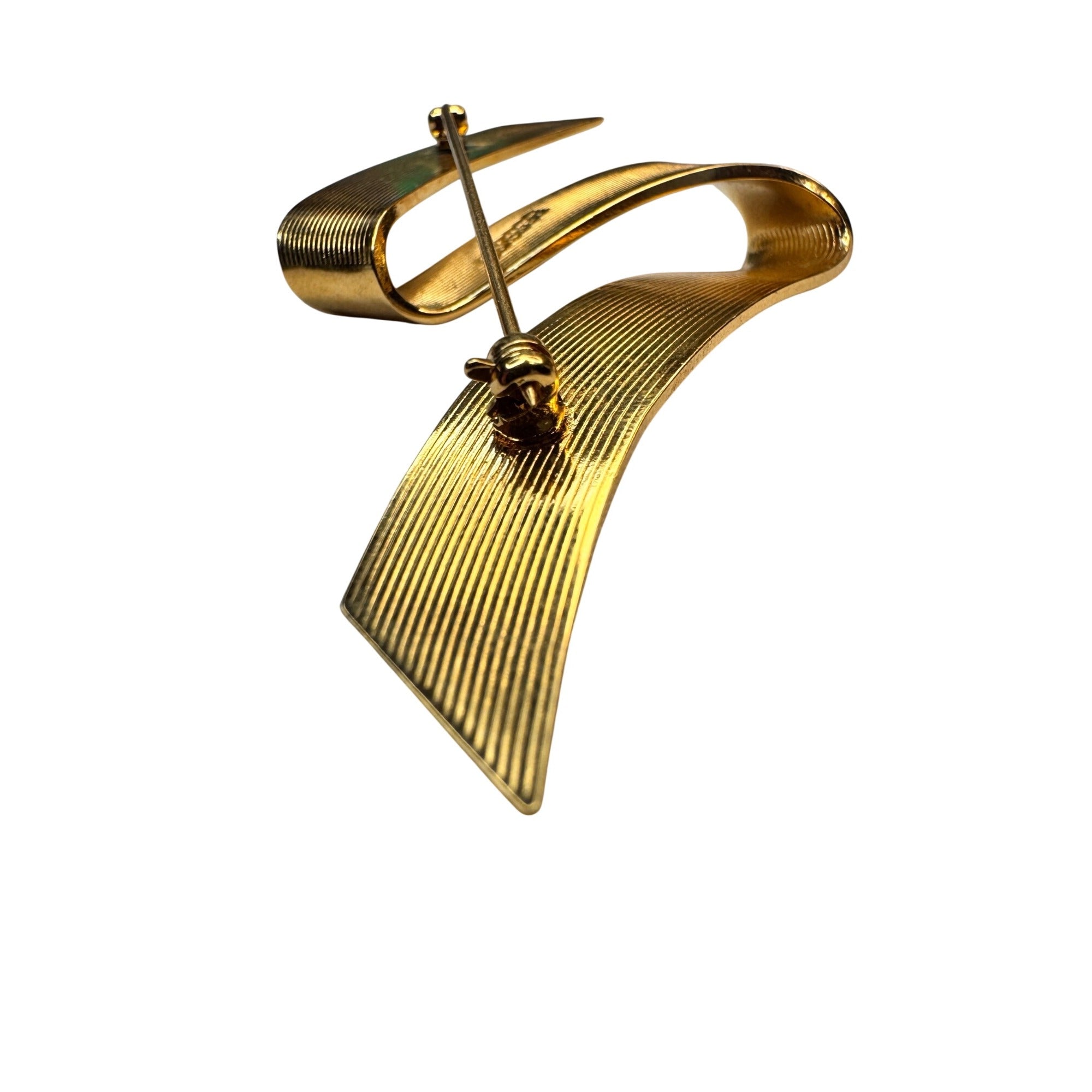 Monet Ribbon Brooch Gold Tone Curved Modernist 1980s