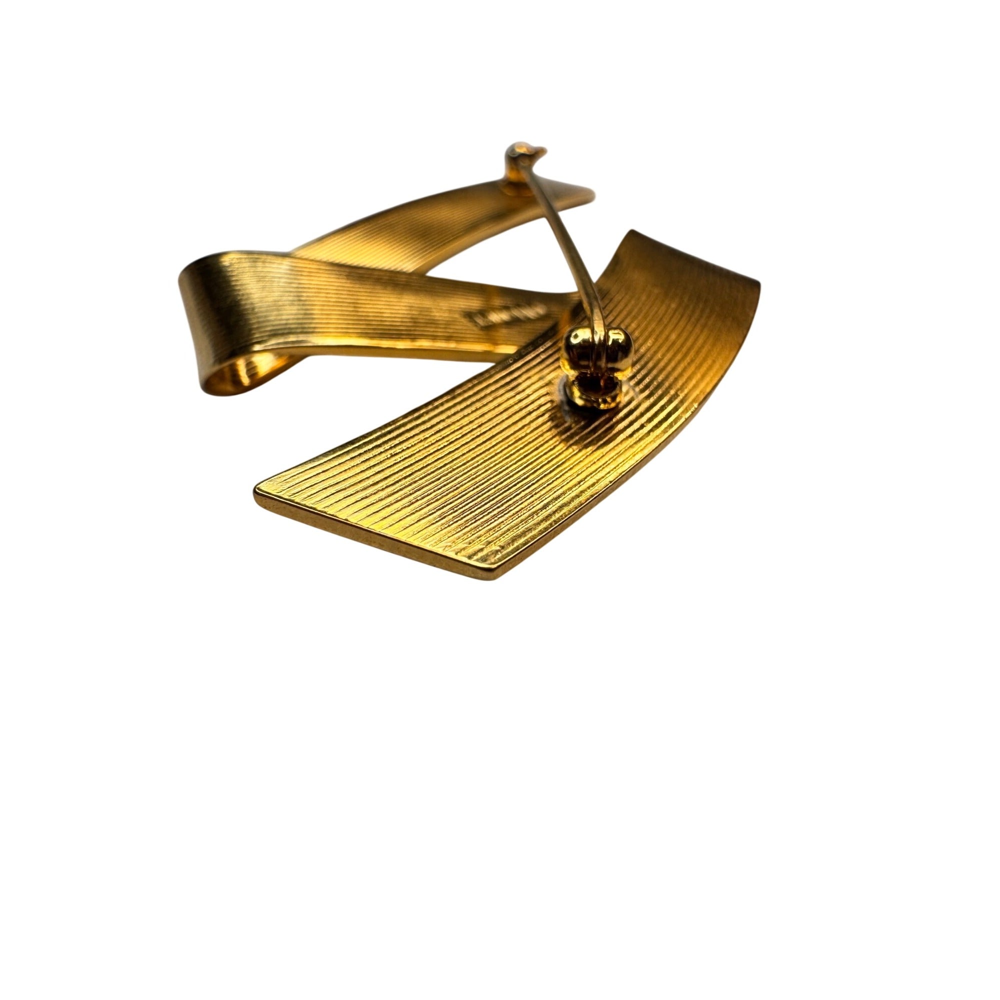 Monet Ribbon Brooch Gold Tone Curved Modernist 1980s