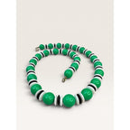 1970s Green Black White Acrylic Bead Single Strand Necklace 23" Vintage