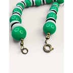 1970s Green Black White Acrylic Bead Single Strand Necklace 23" Vintage