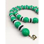1970s Green Black White Acrylic Bead Single Strand Necklace 23" Vintage