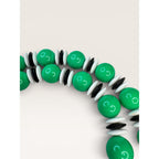 1970s Green Black White Acrylic Bead Single Strand Necklace 23" Vintage