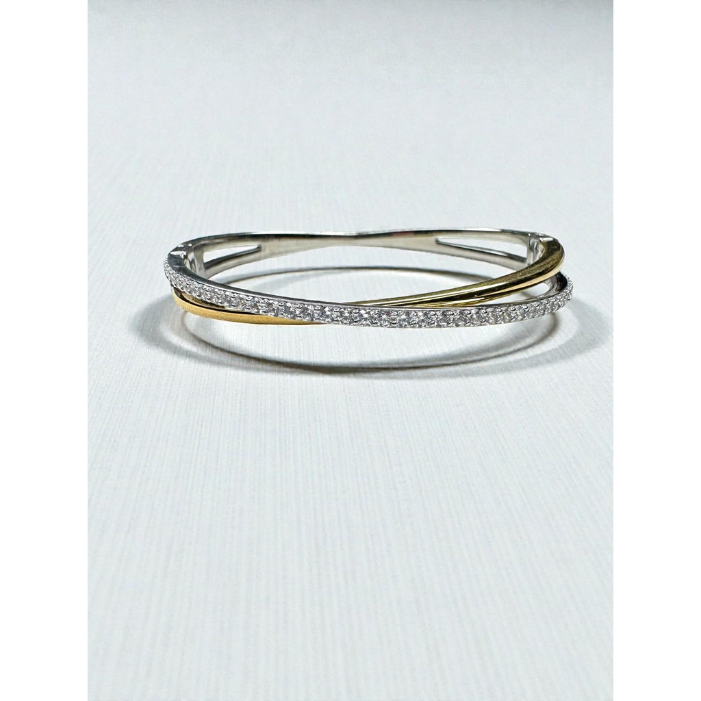 Swarovski Crystal Twist Bangle Bracelet Silver Gold Tone Pavé 2000s