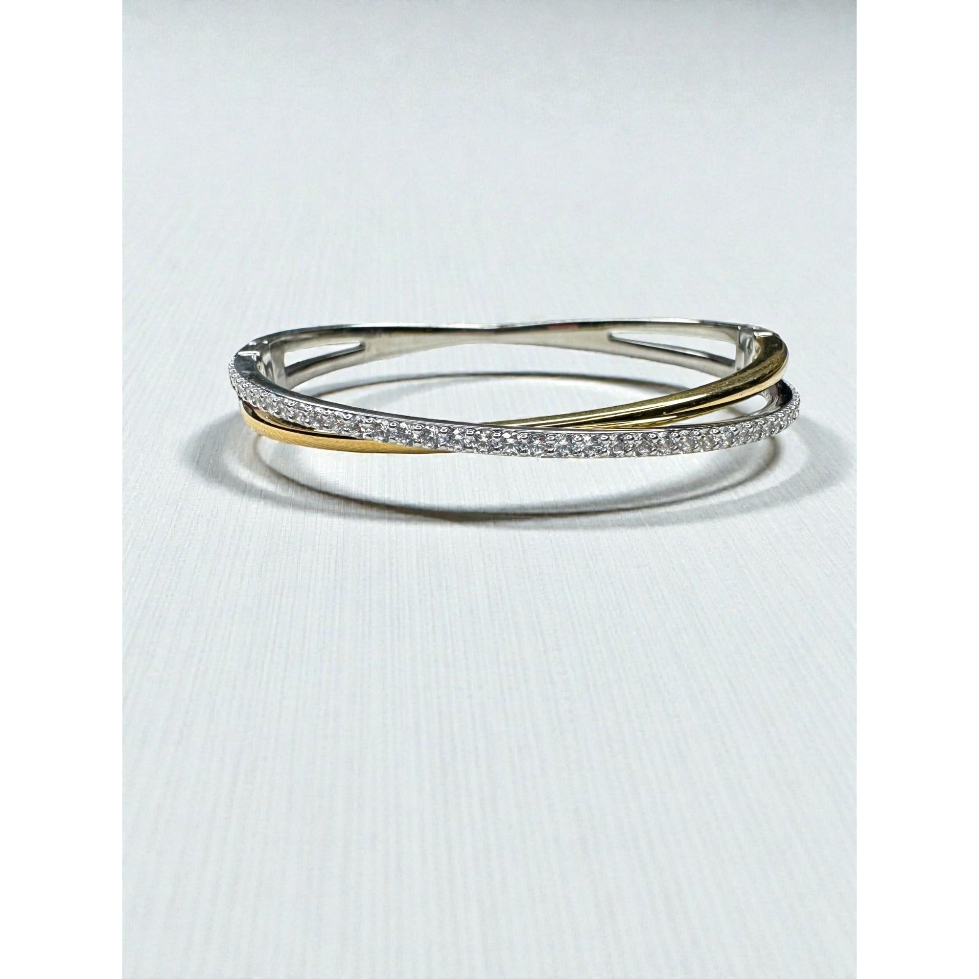 Swarovski Crystal Twist Bangle Bracelet Silver Gold Tone Pavé 2000s