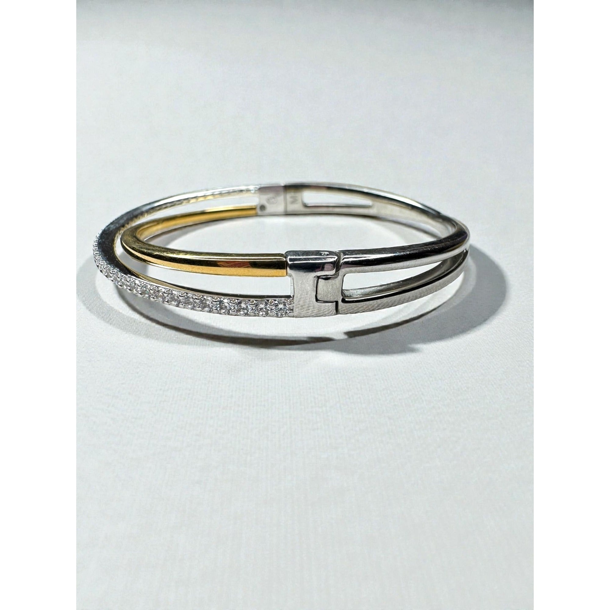 Swarovski Crystal Twist Bangle Bracelet Silver Gold Tone Pavé 2000s