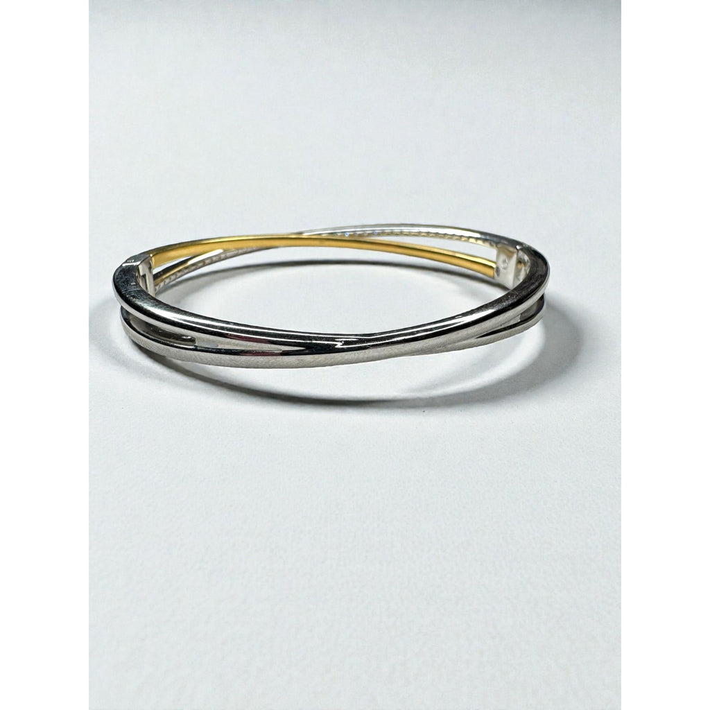 Swarovski Crystal Twist Bangle Bracelet Silver Gold Tone Pavé 2000s