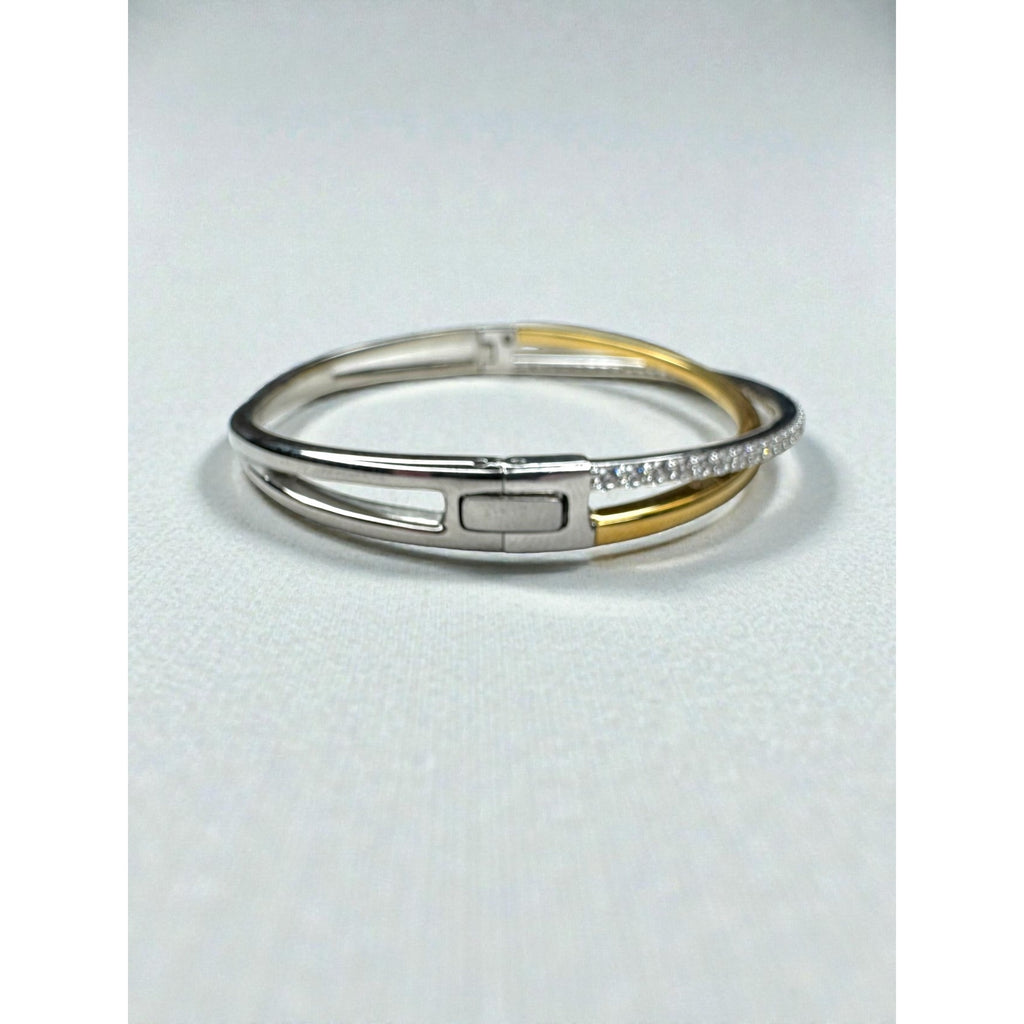 Swarovski Crystal Twist Bangle Bracelet Silver Gold Tone Pavé 2000s