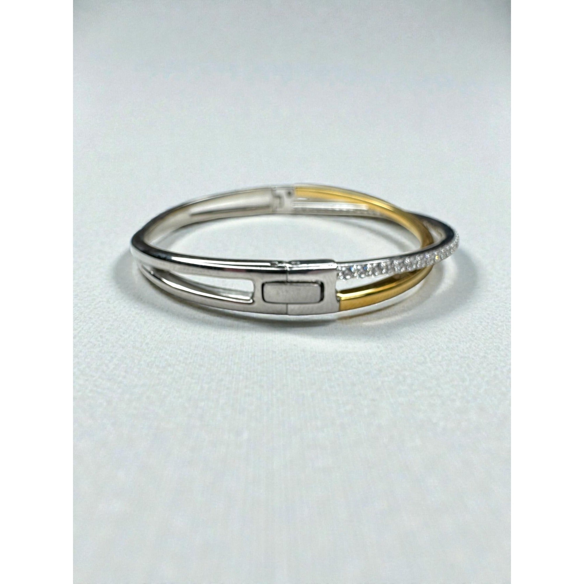 Swarovski Crystal Twist Bangle Bracelet Silver Gold Tone Pavé 2000s