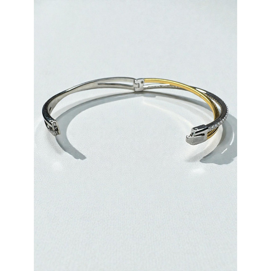 Swarovski Crystal Twist Bangle Bracelet Silver Gold Tone Pavé 2000s