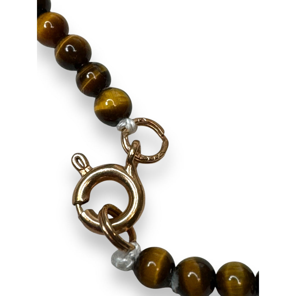 Bakelite Tigers Eye Beaded Necklace Heart Pendant 20" Spring Ring Vintage