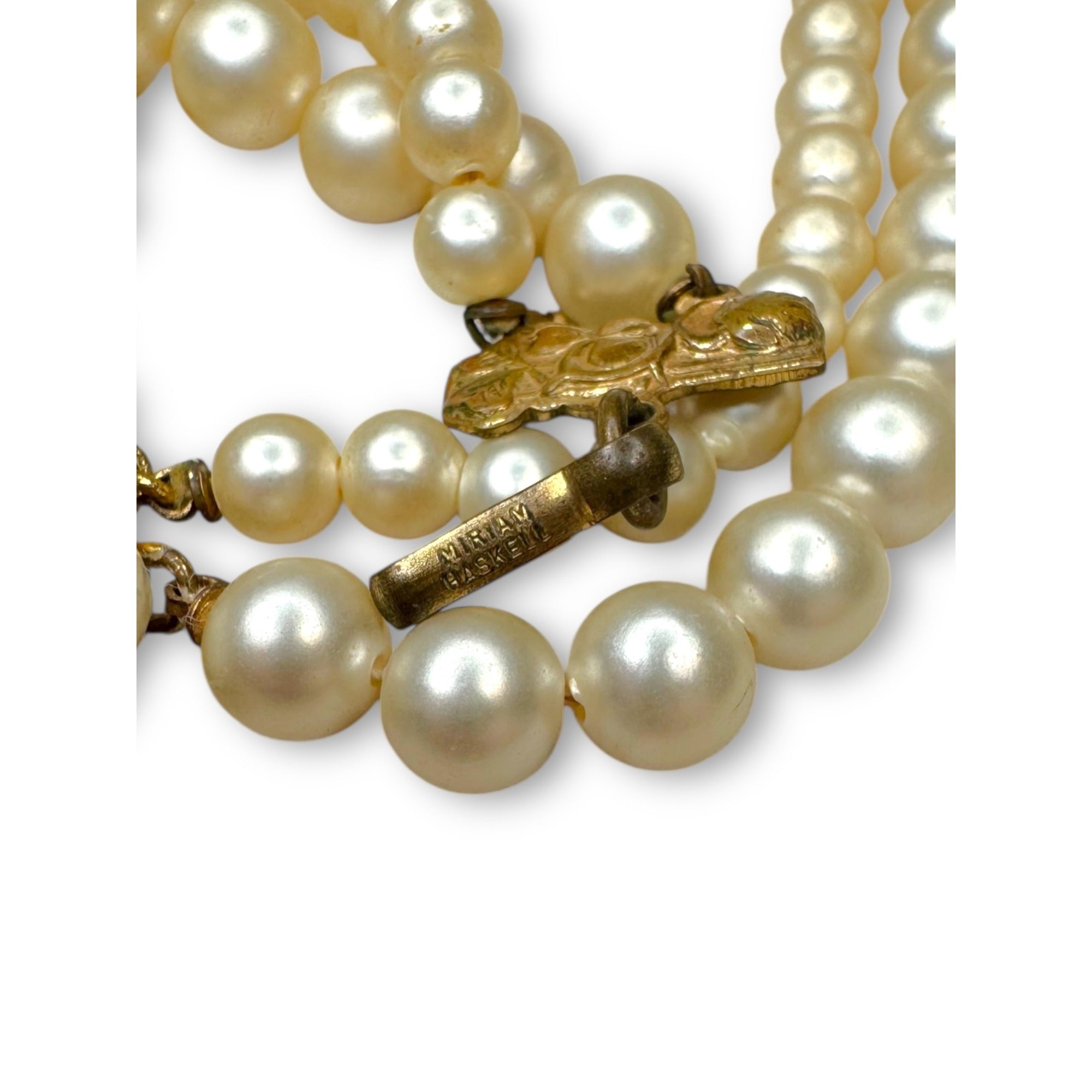 Miriam Haskell Pearl Floral Parure Necklace Bracelet Earrings Set Gold Tone