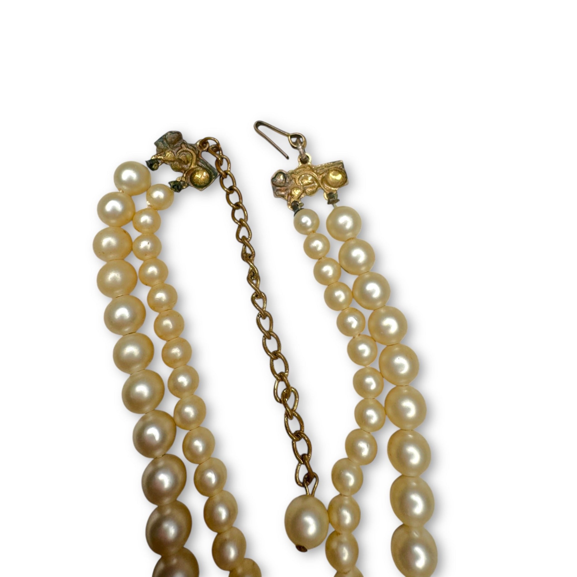 Miriam Haskell Pearl Floral Parure Necklace Bracelet Earrings Set Gold Tone