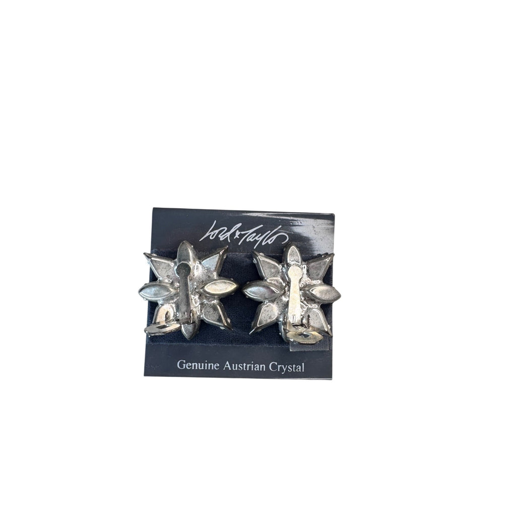 Lord & Taylor Clip On Earrings Silver Austrian Crystal 1990s Vintage