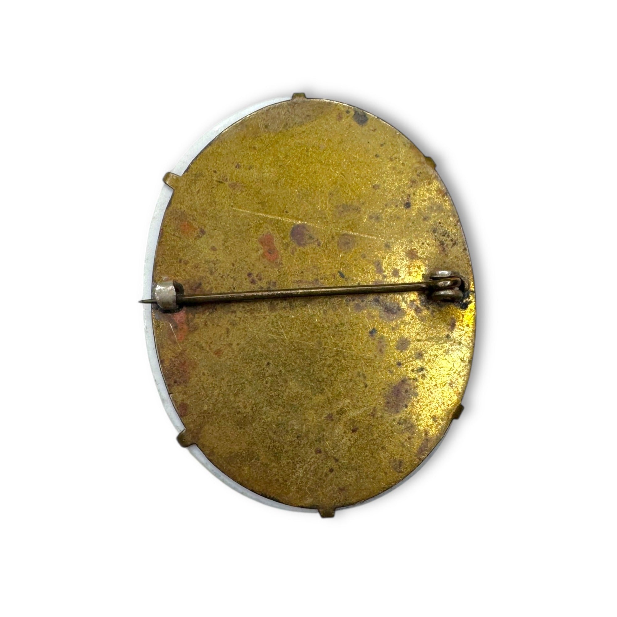 Antique Porcelain Blue Yellow Forget Me Not Flower Brooch