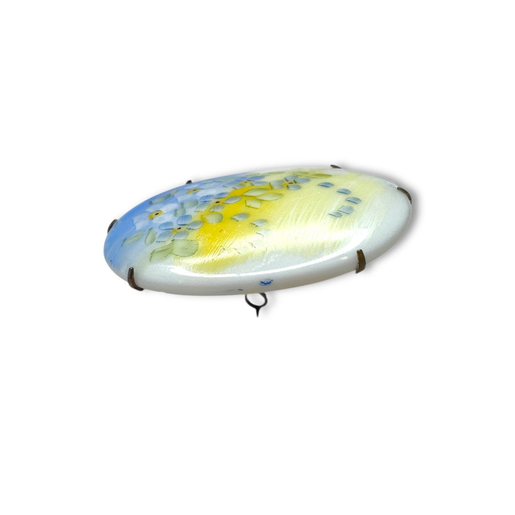 Antique Porcelain Blue Yellow Forget Me Not Flower Brooch