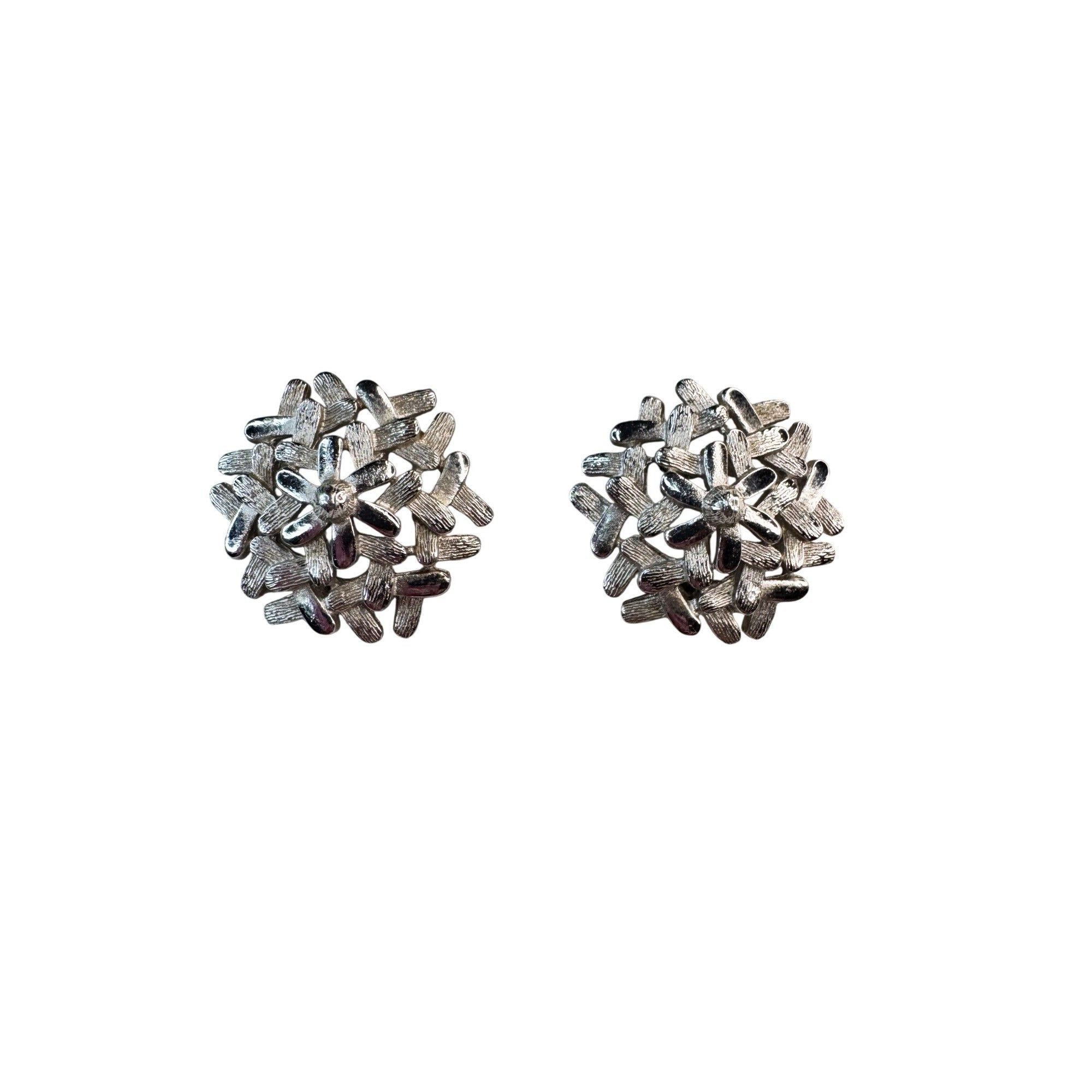 Coro Silver Tone Floral Cluster Clip Earrings Mid Century Vintage