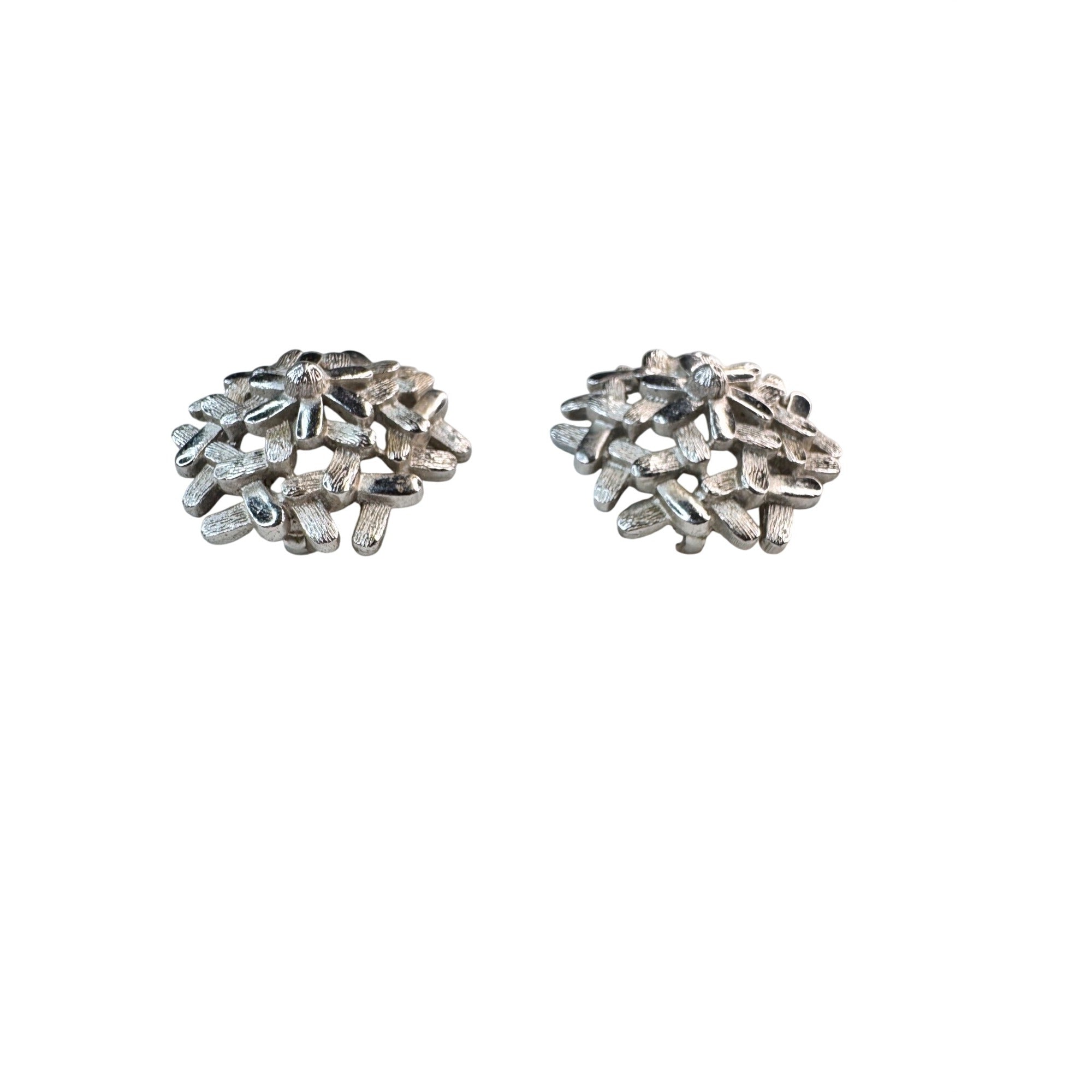 Coro Silver Tone Floral Cluster Clip Earrings Mid Century Vintage