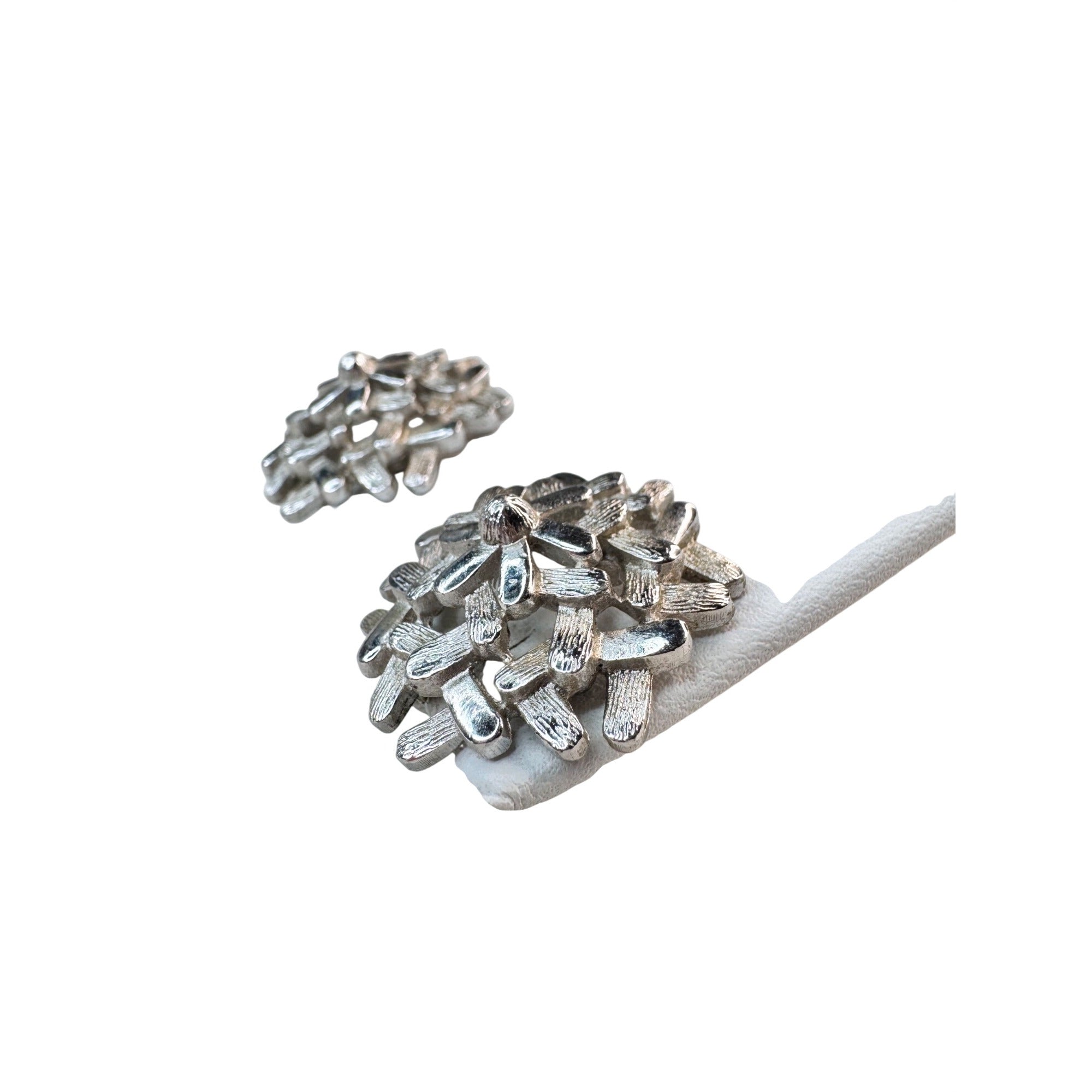 Coro Silver Tone Floral Cluster Clip Earrings Mid Century Vintage