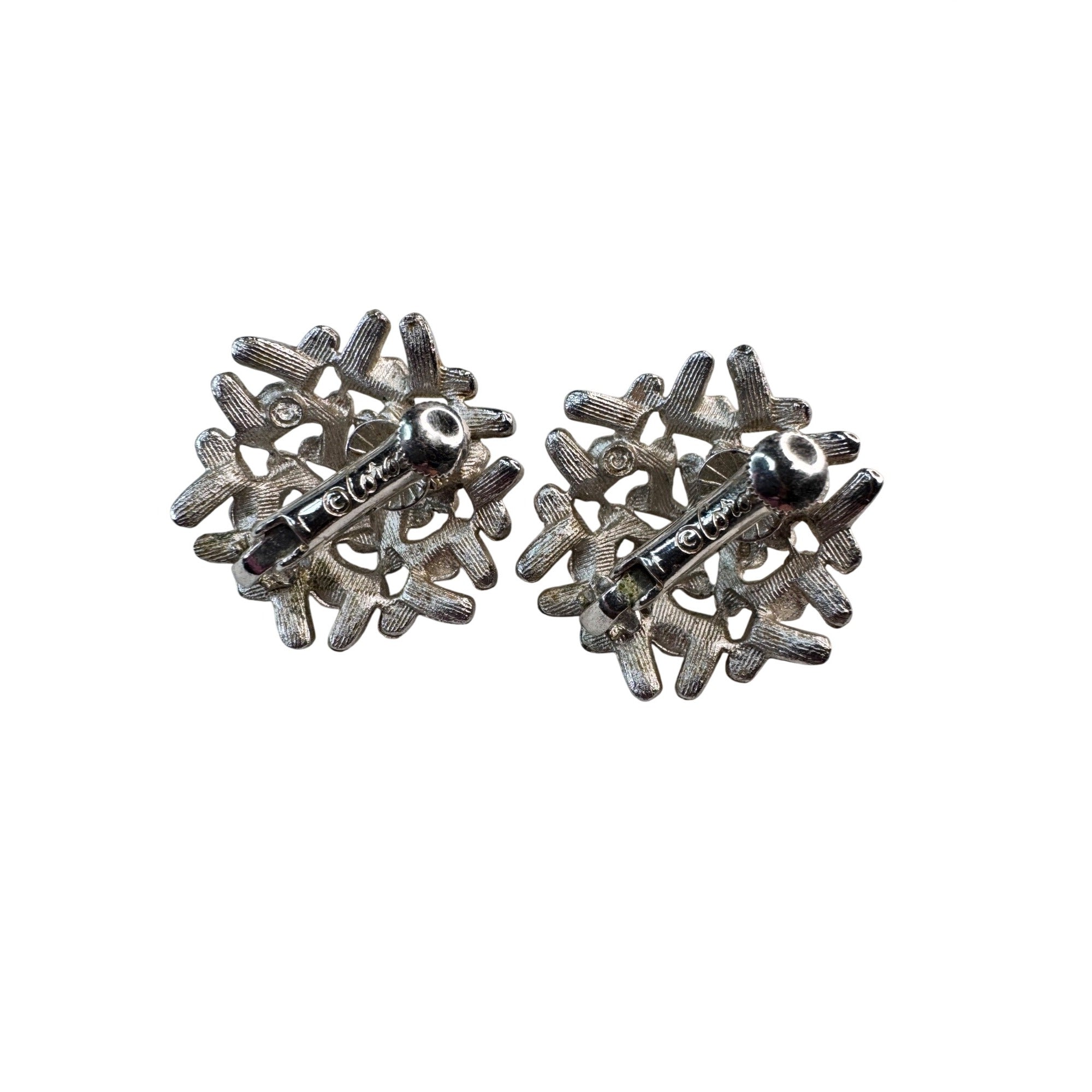 Coro Silver Tone Floral Cluster Clip Earrings Mid Century Vintage