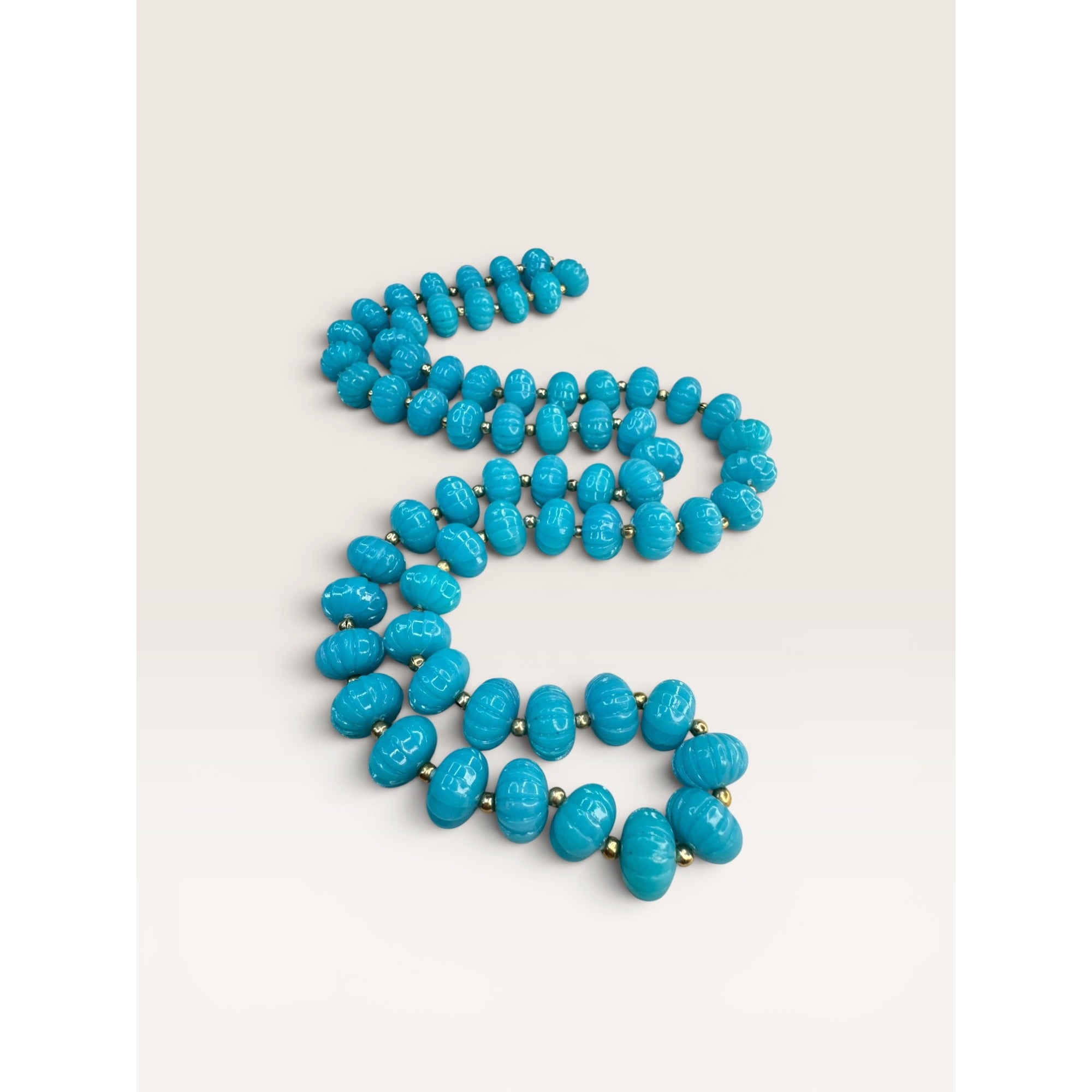 1950s Turquoise Molded Acrylic Plastic Beaded Necklace 28" Mid Century Vintage