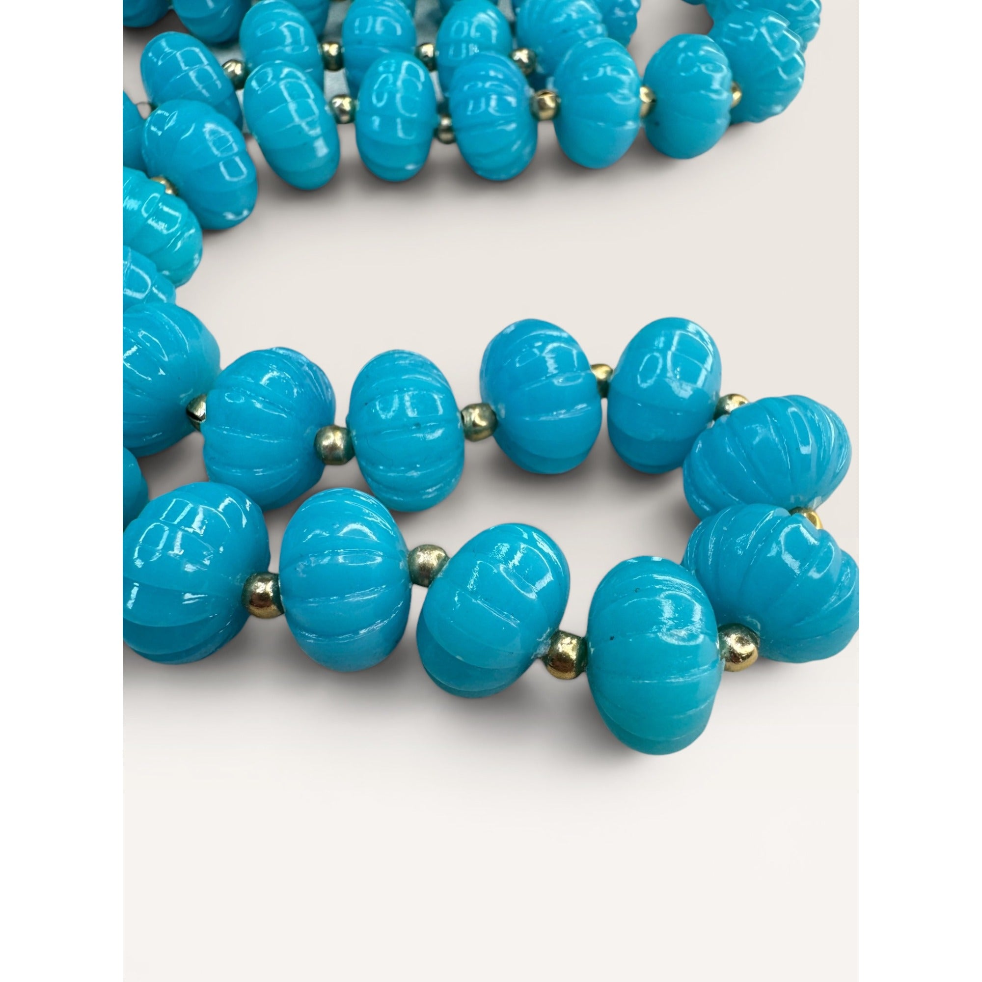 1950s Turquoise Molded Acrylic Plastic Beaded Necklace 28" Mid Century Vintage