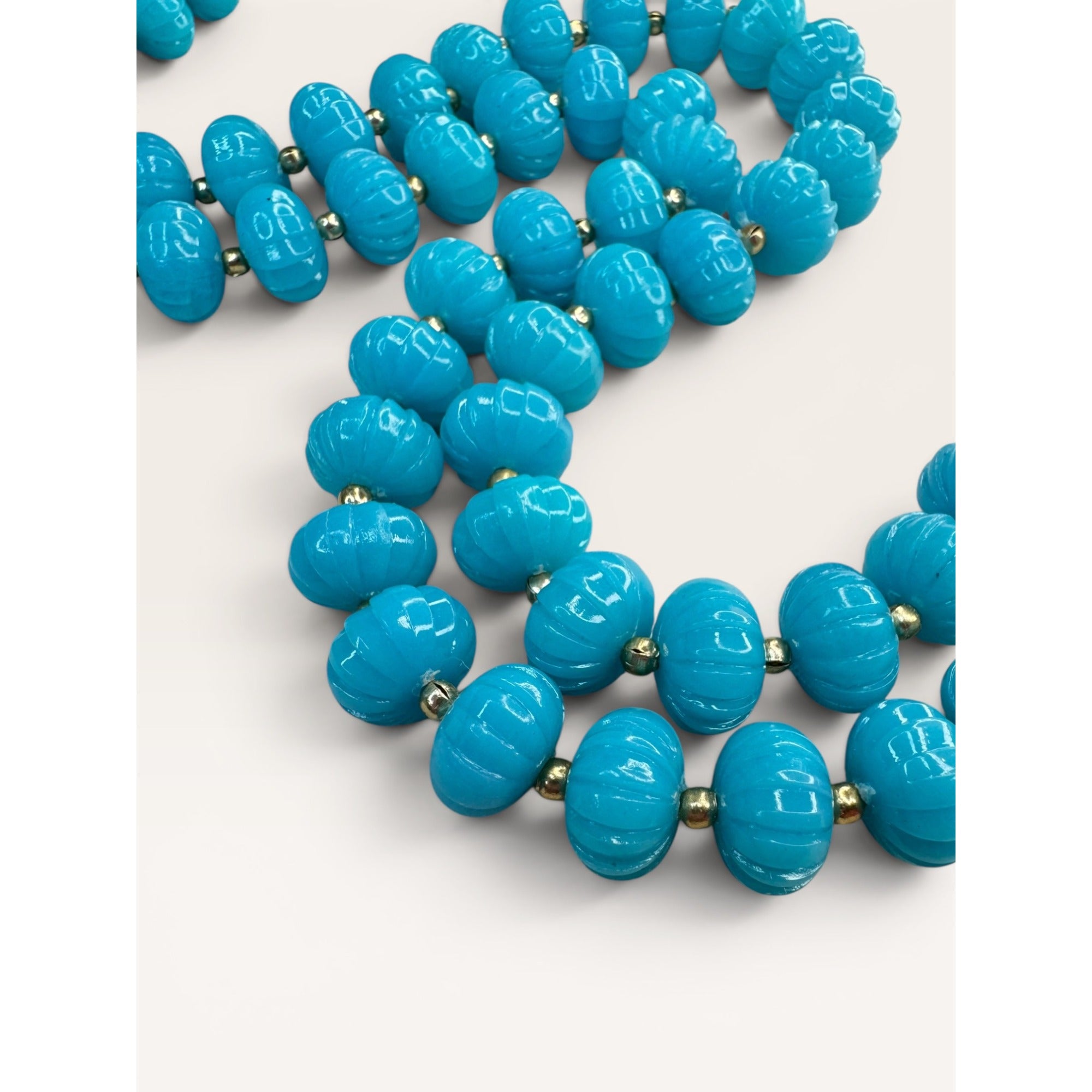 1950s Turquoise Molded Acrylic Plastic Beaded Necklace 28" Mid Century Vintage