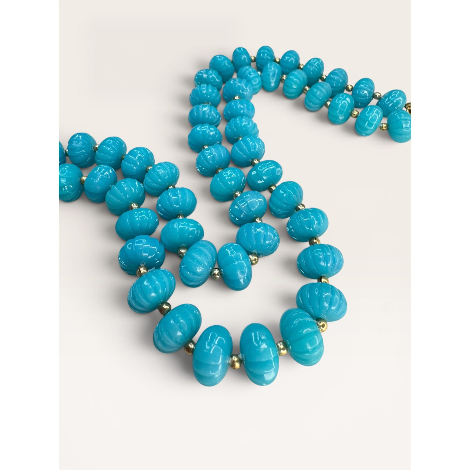 1950s Turquoise Molded Acrylic Plastic Beaded Necklace 28" Mid Century Vintage