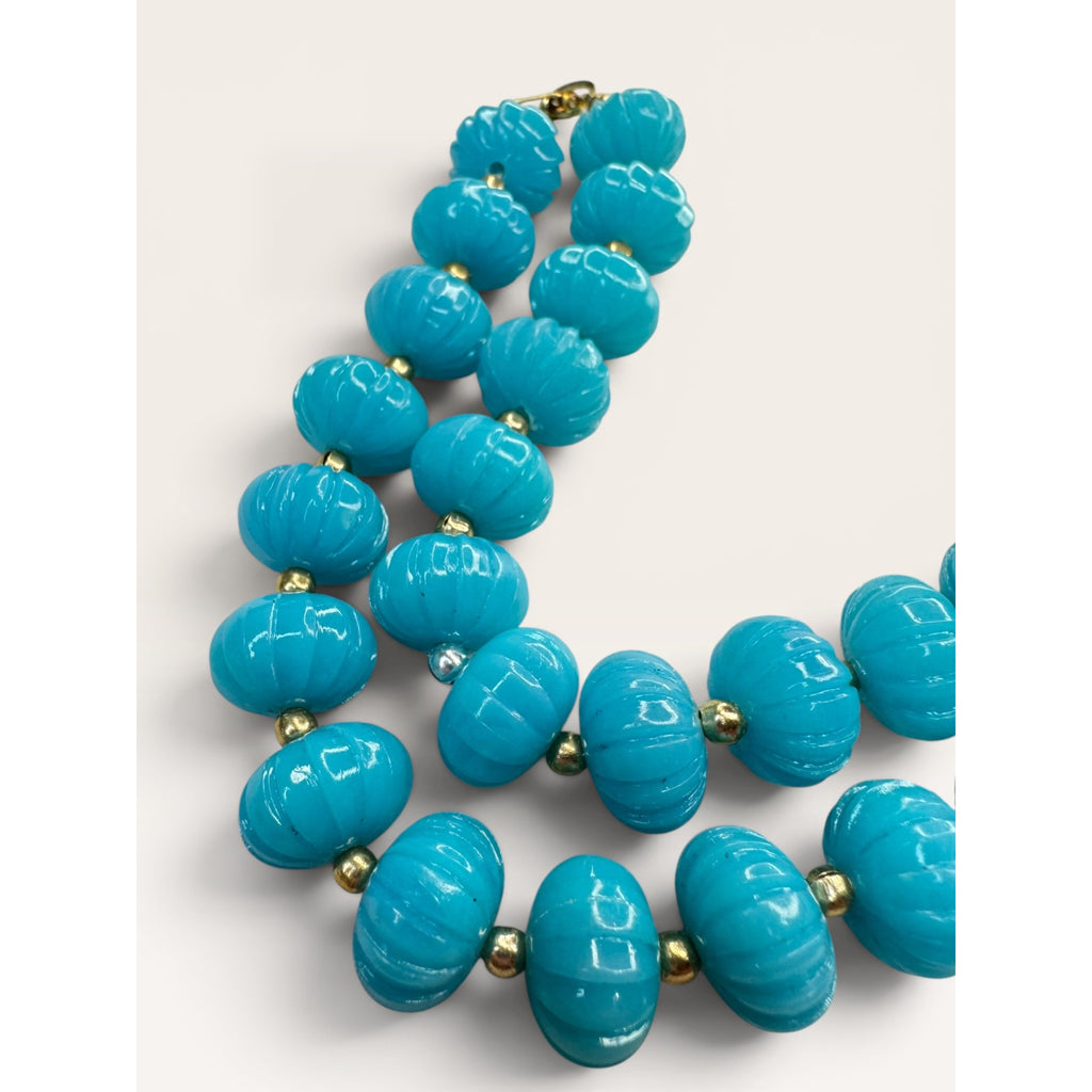 1950s Turquoise Molded Acrylic Plastic Beaded Necklace 28" Mid Century Vintage