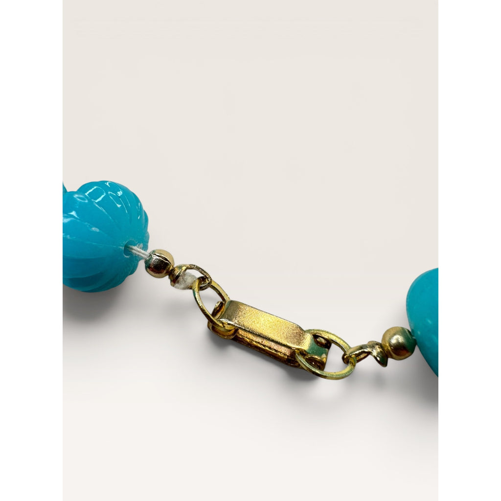 1950s Turquoise Molded Acrylic Plastic Beaded Necklace 28" Mid Century Vintage